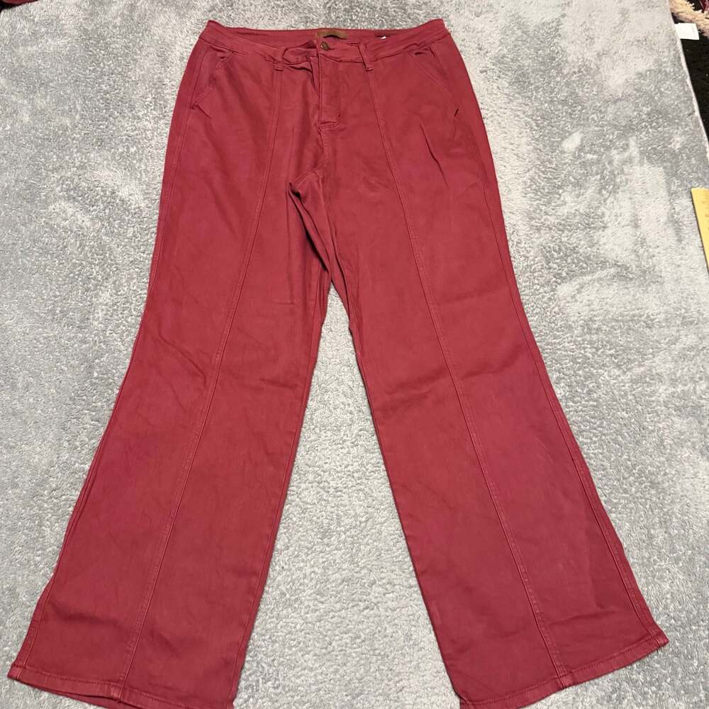 Judy Blue Phoebe High Rise Front Seam Straight Jeans Womens 18W Burgundy Wine